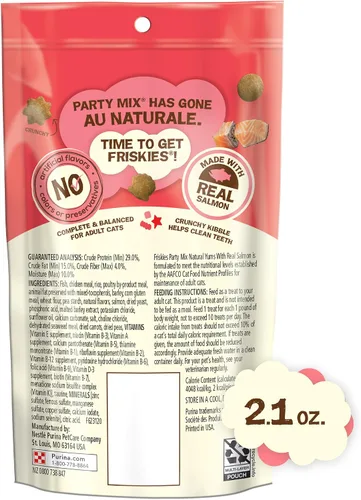 Miniatura 6 de Purina Friskies Golosinas Naturales para Gatos, Party Mix Natural Yums con Salmón Real y Vitaminas, Minerales y Nutrientes - (Paquete de 10) Bolsas