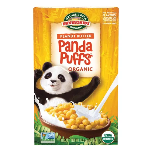 EnviroKidz Cereal Orgánico Panda Puffs, 10.6 oz (Paquete de 1), Mantequilla de Maní, Sin Gluten, Sin OGM, de Nature's Path