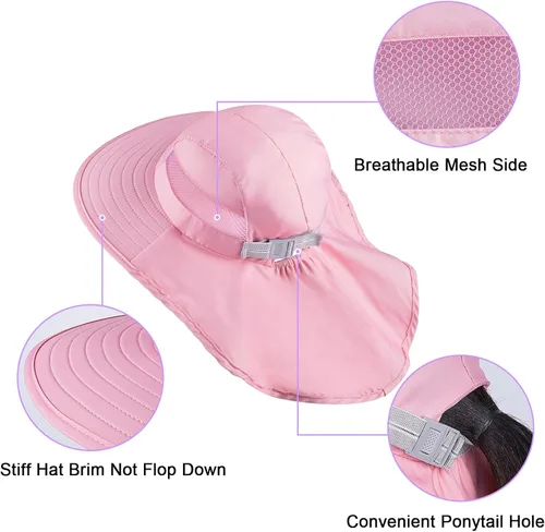 Miniatura 27 de Sombrero de sol para niños, protección UV, unicornio, verano, playa, jugar con ala ancha, solapa para el cuello para niñas y niños