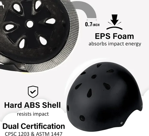 Miniatura 2 de Casco de monopatín para bicicleta, ligero, ajustable, multideporte, para ciclismo, patinaje, scooter, de 3 tallas para adultos, jóvenes y niños