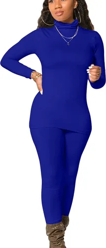 Miniatura 13 de Mokoru Conjunto deportivo de 2 piezas para mujer, camiseta de manga larga con cuello alto, pantalones de entrenamiento