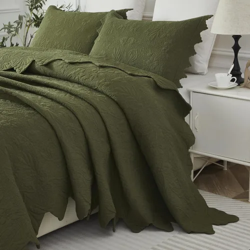 Miniatura 10 de Brandream Juego de ropa de cama de 2 piezas con borde festoneado, tamaño individual, color beige, tamaño individual, tamaño individual