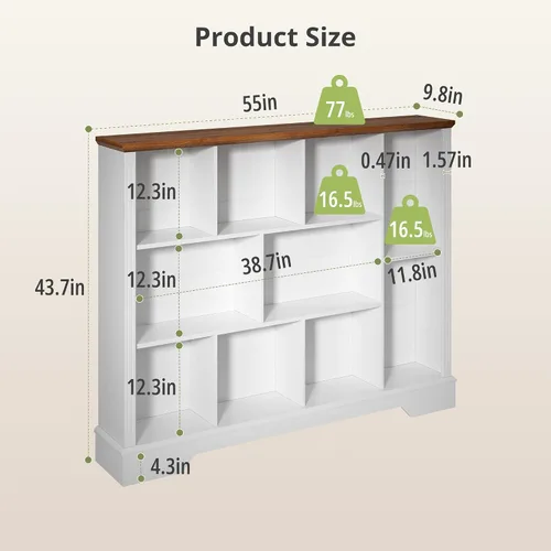 Miniatura 2 de Estantería de almacenamiento de 10 cubos, moderno organizador de almacenamiento de madera de 3 niveles, estantería abierta con base para sala