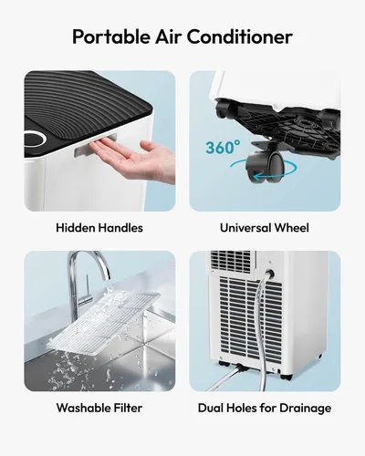 Miniatura 8 de EUHOMY Aire acondicionado portátil de 8,000 BTU, unidad de CA portátil 3 en 1 con refrigeración, deshumidificador, ventilador, modo de suspensión