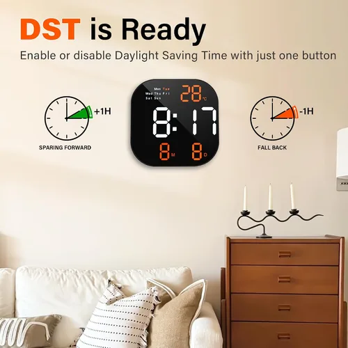 Miniatura 4 de Reloj de pared digital con pantalla LED grande, brillo automático, temperatura, fecha y día de la semana, control remoto, moderno reloj de pared