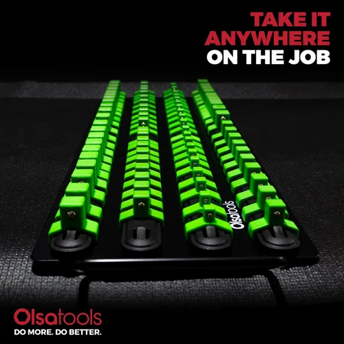 Miniatura 6 de Olsa Tools Bandeja Organizadora de Dados Portátil Rieles Negros con Clips Verdes Capacidad para 80 Dados Soporte de Dados de Calidad