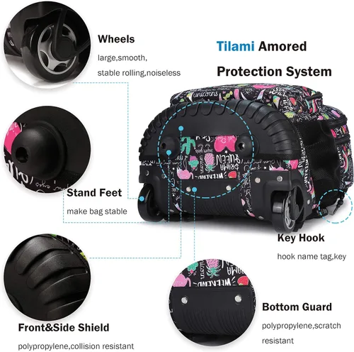 Miniatura 6 de Tilami Mochila con ruedas, mochila para laptop de 19 pulgadas con ruedas y lonchera