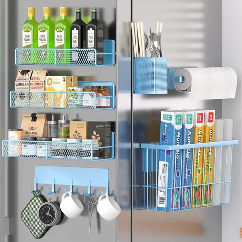 Miniatura 28 de Estante magnético para especias para refrigerador, paquete de 7 estantes magnéticos fuertes 100% de metal, organizador de especias con soporte