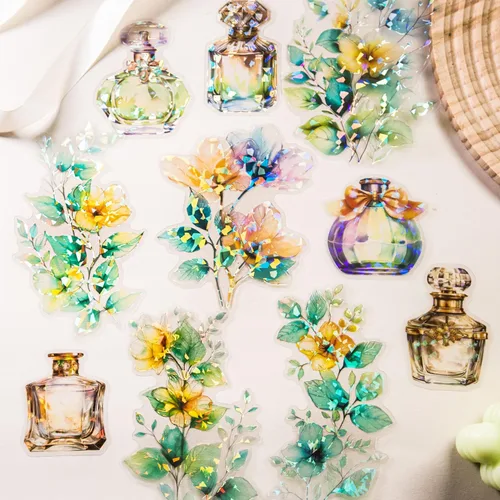 Miniatura 18 de 60 calcomanías holográficas de hongos para álbumes de recortes, calcomanías estéticas transparentes de Fairycore con brillo de fantasía, calcomanías