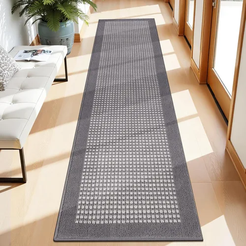 Miniatura 18 de Ileading Alfombra de pasillo de lavandería de 2 x 6 pies, antideslizante, con parte trasera de goma, lavable a máquina, alfombra gris