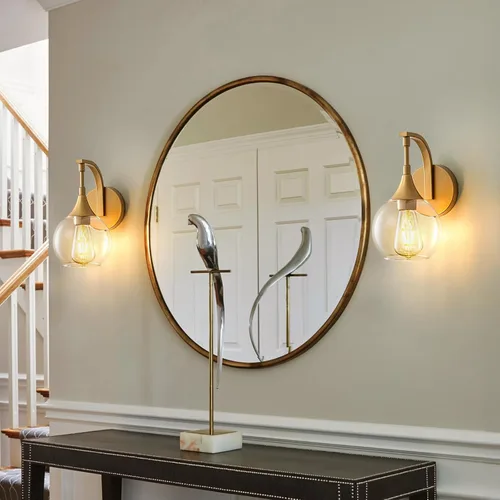 Miniatura 8 de Aplique de pared dorado, 1 luz de tocador de baño, lámpara de pared moderna con pantalla de vidrio transparente de 4.9 pulgadas, lámparas de pared