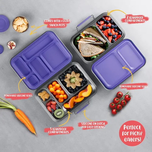 Miniatura 6 de AOHEA Caja Bento de Acero Inoxidable para Niños, Caja de Almuerzo Bento de Metal para Niños Libre de BPA Contenedores de Caja de Almuerzo Acero