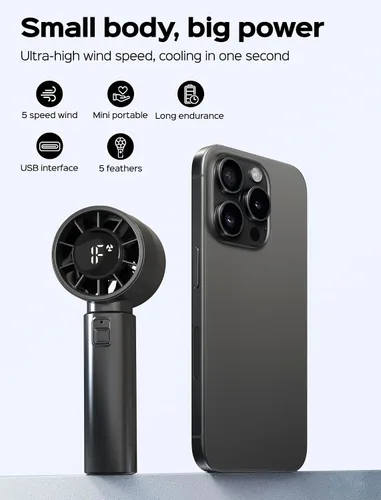 Miniatura 4 de Ventilador de mano portátil: refrigeración de alta velocidad, mini ventilador recargable por USB con batería de 4000 mAh, 12 horas de duración