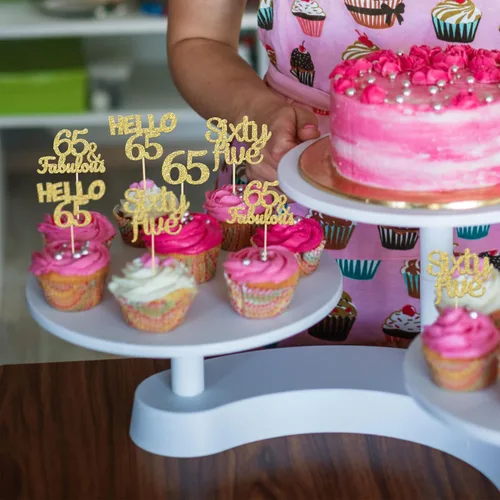 Miniatura 6 de Gyufise 24 adornos dorados para cupcakes de cumpleaños 65 Hello 65 Sixty Five Cake Toppers 65 y fabulosas selecciones para cupcakes para cumpleaños