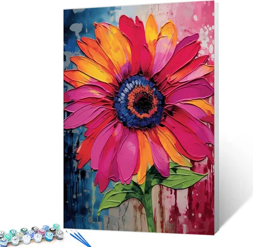 Miniatura 20 de Pintura al óleo DIY pintar por números para adultos principiante flores amarillas pintura por números antiestrés pintura digital al óleo, pintura