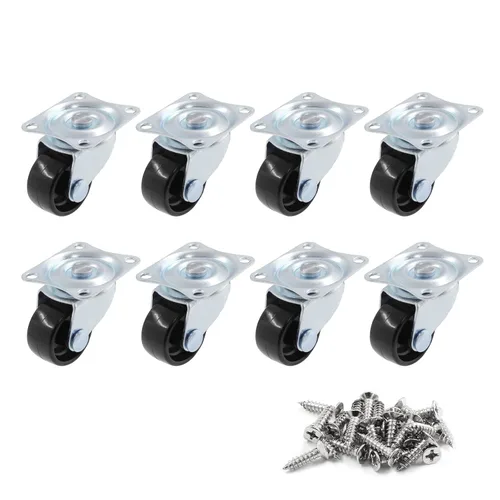 Miniatura 5 de Luomorgo Ruedas giratorias de 1 pulgada de diámetro Base de goma con placa superior rectangular y rodamientos resistentes 8 piezas