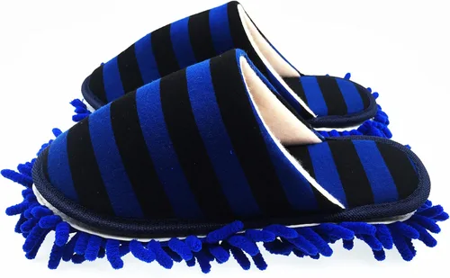 Miniatura 2 de Selric Cozy Washable Dust Mop Slippers Stripe Closed Toe, Multi-sizes Multi-Colors Available, Chenille Fibre Detachable Mop Soles, Indoor House