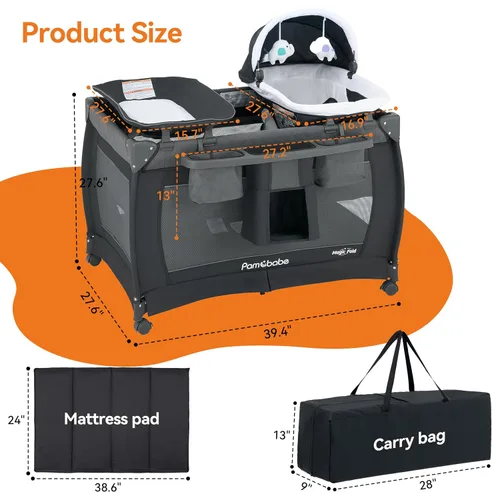 Miniatura 3 de Pamo Babe Playard Magic Fold - Corralito plegable para bebé, corralito portátil, centro para bebé con moisés para recién nacidos, moisés para Gris