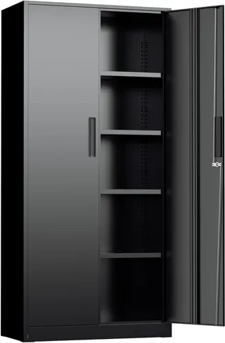 Armario de almacenamiento de metal de 72 pulgadas, archivadores con cerradura con 2 puertas y 4 estantes ajustables, gabinetes de herramientas de