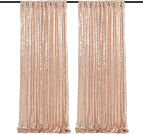 Miniatura 103 de Cortinas de fondo de lentejuelas rosas de 2 piezas, 2 pies x 8 pies, fondo de fotografía, cortina para fiestas con purpurina, fondo de boda, tela