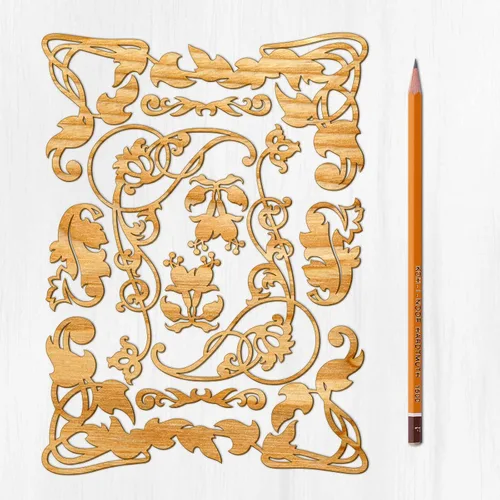 Miniatura 13 de Ajoure Lasercut Embelishments # Art Nouveau - Marcos de borde con patrón floral, chapa vintage, madera aglomerada, silueta de madera contrachapada