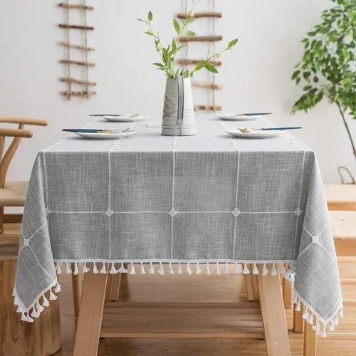 Miniatura 7 de Mantel rectangular para comedor, elegante mantel de lino de granja para cocina y mesa, elegante mantel impermeable para mesa, rayas grises clásicas