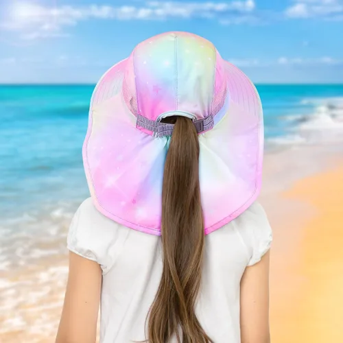 Miniatura 34 de Sombrero de sol para niños, protección UV, unicornio, verano, playa, jugar con ala ancha, solapa para el cuello para niñas y niños