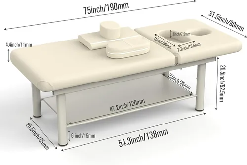 Miniatura 3 de pouseayar Cama de masaje estacionaria profesional resistente con respaldo ancho para terapia, tratamientos faciales, marco de metal, piel sintética