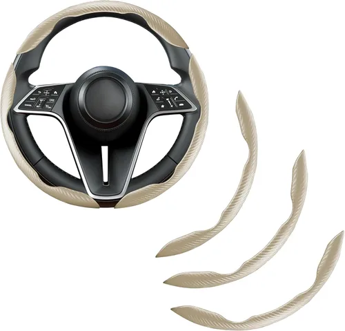 Miniatura 22 de Funda de volante de fibra de carbono, juego de 2 piezas con diseño de mariposa segmentado de agarre antideslizante y cómodo, fácil instalación