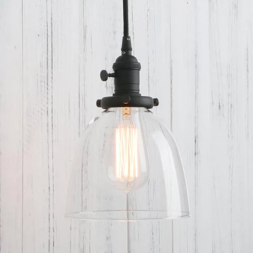 Miniatura 12 de PERMO Moderno accesorio de iluminación colgante con globo de vidrio transparente redondo de 5.9 pulgadas, pantalla soplada a mano, lámpara