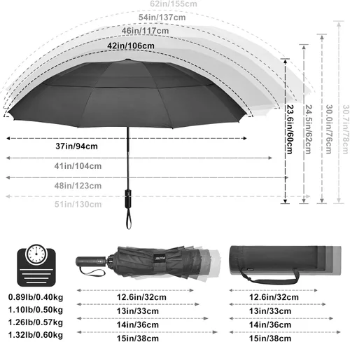 Miniatura 130 de G4Free Paraguas de golf grande de 42/46/54/62 pulgadas, paraguas compacto de viaje inverso, 10 varillas, resistente al viento para lluvia, doble
