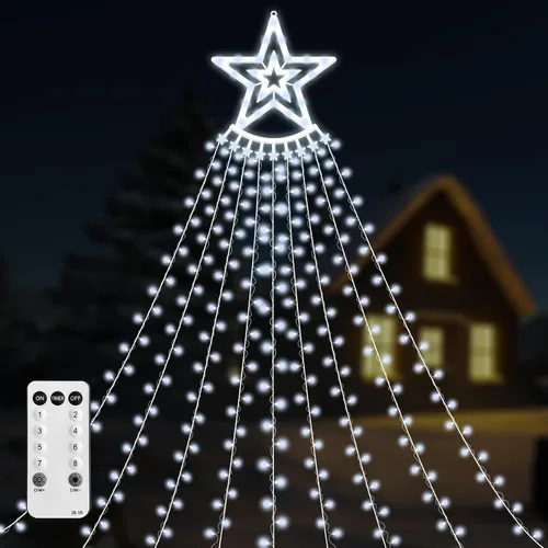 Miniatura 9 de VTZNOJ 350 LED Guirnalda de luces de estrella para decoración de Navidad, impermeables, luces de cascada estrelladas con 8 modos de luz, control