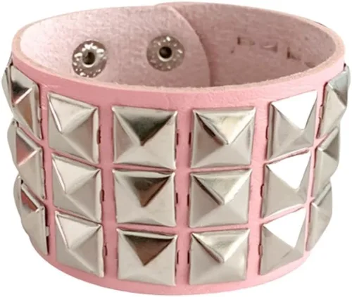 Miniatura 4 de Fuqimanman2020 1-2 PCS Pulseras Brazaletes de Cuero Genuino Gótico Punk Metal de los 80s para Hombres y Mujeres, Negro Colorido Ajustable Rock Spike