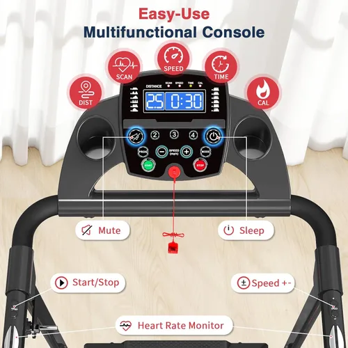Miniatura 4 de Redliro Treadmill for Seniors with Long Handrails - Foldable Walking Treadmill for Home Small, 300 lbs Capacity, 0-2% Incline, Auto Lube, Mute &