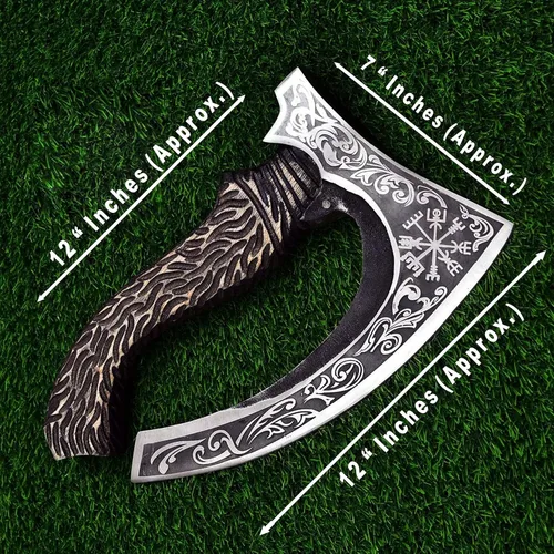 Miniatura 2 de SHINY CRAFTS® Hacha cortadora de pizza vikinga, hoja de acero al carbono con grabado y funda negra, auténtico regalo medieval para él, hacha Sca-027