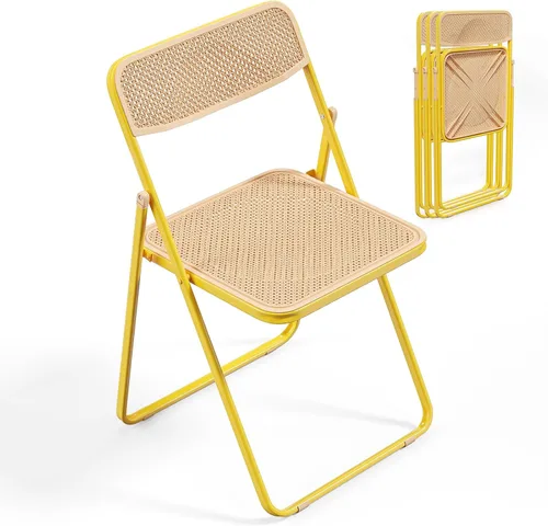 VINGLI Silla plegable moderna con marco de hierro con panel de textura tejida, diseño que ahorra espacio para fiestas, bodas, eventos, oficina,