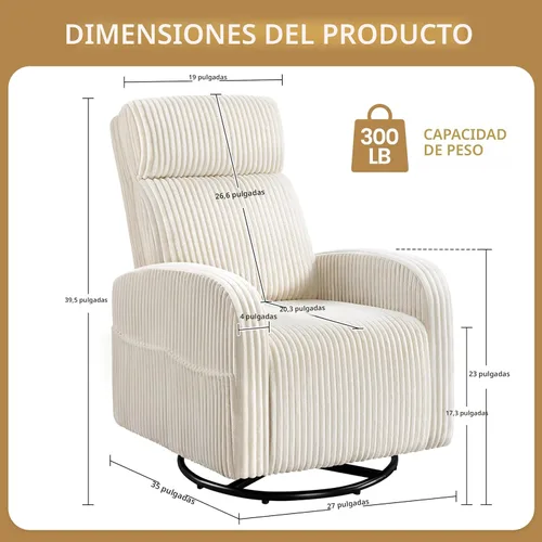 Miniatura 3 de Yaheetech Silla deslizante giratoria de 360° para cuarto de bebé, silla mecedora para amamantar con bolsillos laterales, mecedora de pana para sala