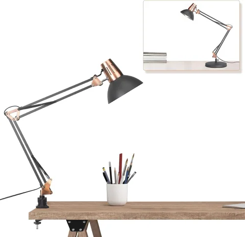Miniatura 9 de Lámpara de pie LED FIRVRE, lámpara de pie giratoria vintage de metal, 3 modos de uso - lámpara de pie, lámpara de mesa y lámpara de clip, lámpara