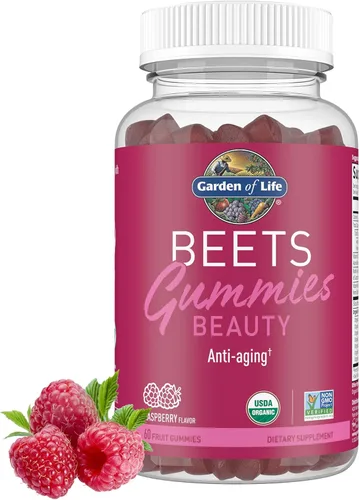 Garden of Life Gomitas orgánicas de raíz de remolacha hechas de pectina con antioxidantes, vitamina C, biotina y B12 para cabello, piel y uñas,