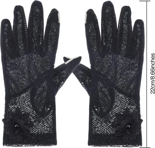 Miniatura 3 de SATINIOR Guantes florales de encaje para mujer, elegantes guantes de encaje cortos, guantes de verano para boda, Halloween, fiesta de cosplay