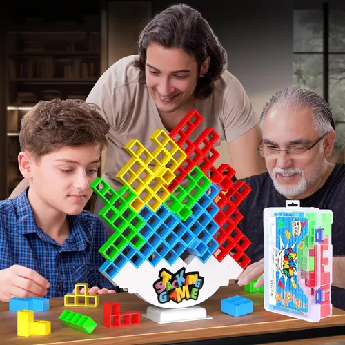 BBnote Juego de apilar de 48 piezas para adultos y niños, juegos de torre de tablero tetra para viajes familiares y fiestas, juguete de equilibrio y