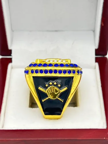 Miniatura 4 de Descuento Anillos deportivos HOME PLATE LEAGUE CHAMPION RING — CUERPO ORO, PIEDRA AZUL Artículo 5-34, Claro, Azul, Oro, Aleación, madera, zinc, oro