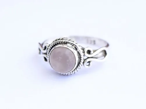Miniatura 2 de Rose Quartz Stone Ring, Handmade 925 Sterling Silver Rings for Women Girls, Natural Gemstone Ring US size 12 Solitaire Ring, Pink Round Stone Ring
