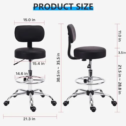 Miniatura 3 de KLASIKA Silla giratoria de dibujo con soporte trasero y reposapiés ajustable, silla de escritorio de oficina multiusos para bar, cocina, tienda