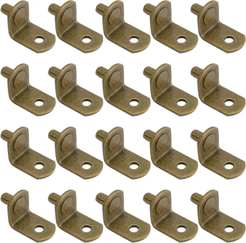 INCREWAY Soporte de estante, paquete de 50 clavijas de metal en forma de L de 0.197 pulgadas con agujero para muebles, gabinetes, cocina, Latón