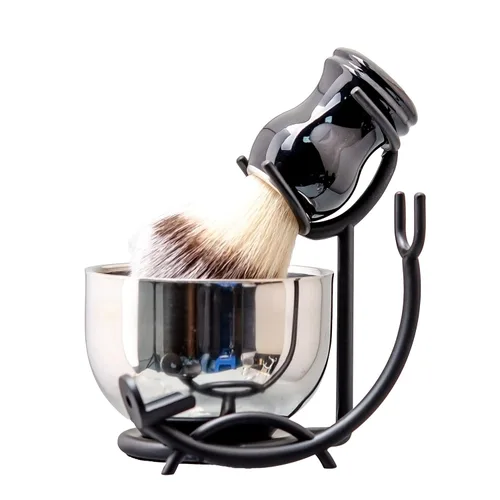 Grandslam Kit de cepillo de afeitar y cuenco para hombres, juego de brochas de afeitar 3 en 1, cuenco de afeitar y soporte de acero inoxidable, kit