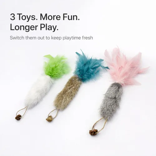 Miniatura 6 de Paquete de 3 juguetes de hierba gatera de piel de conejo con plumas - Juguetes interactivos de zanahoria para gatos con fruta de agallas para gatos