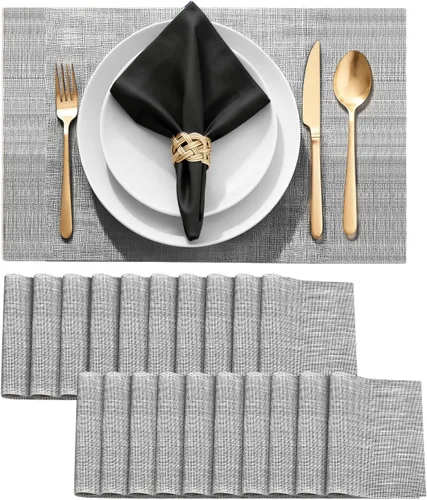 Miniatura 20 de Juego de 4 manteles individuales de vinilo duraderos, antideslizantes para mesa de comedor, resistentes al calor, lavables, de PVC, fáciles