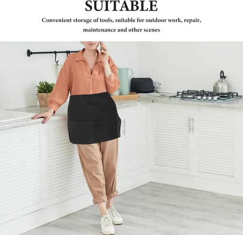 Miniatura 9 de CHILDWEET Multi-pocket Cleaning Apron for Women and Men Black Sturdy Polyester Work Apron with Adjustable Straps Gardening Dishwashing