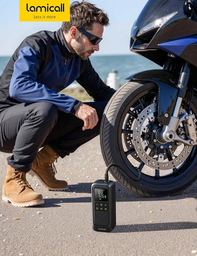 Miniatura 7 de Lamicall Compresor inalámbrico para inflador de neumáticos, batería de alta capacidad de 6000 mAh, bomba de aire eléctrica de 145 PSI con manómetro
